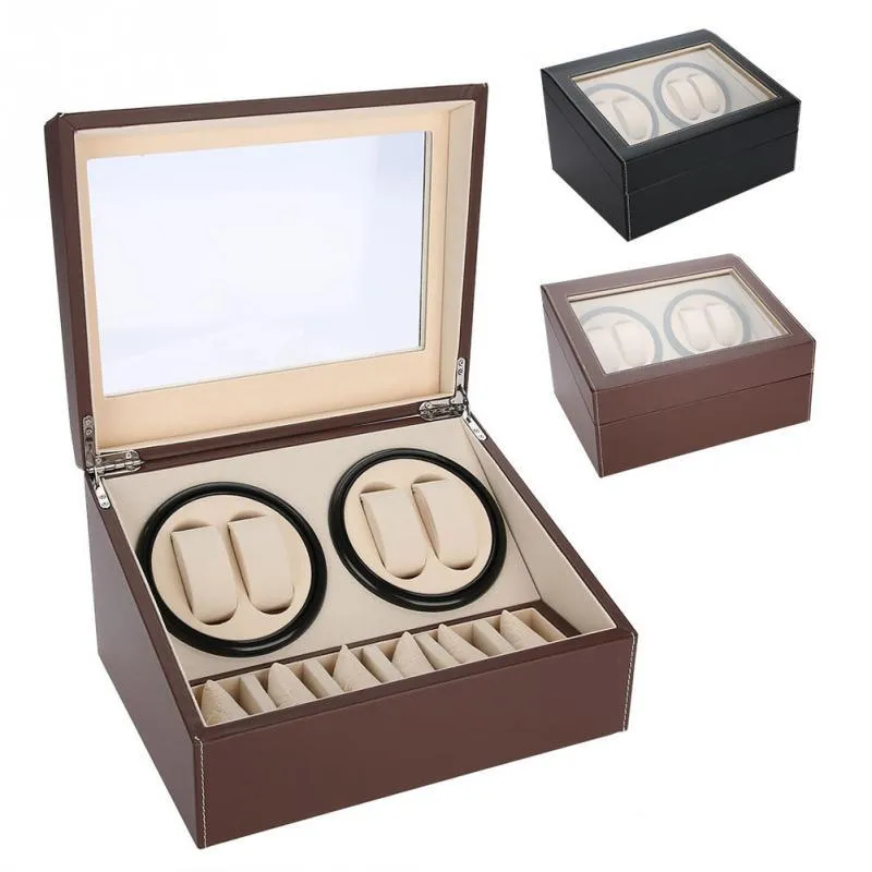 Multiple Rotation Display Boxes Electric Watch Winder For 4 Automatic Watches 6 Grids Storage Case Quiet Motor2671