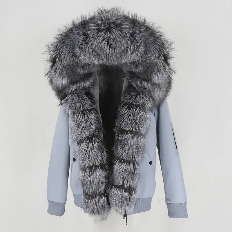 OFTBUY Nouveau Bomber imperméable Parka Veste d'hiver Femmes Manteau de fourrure véritable Collier de fourrure de renard naturel Capuche chaude Streetwear détachable 201103