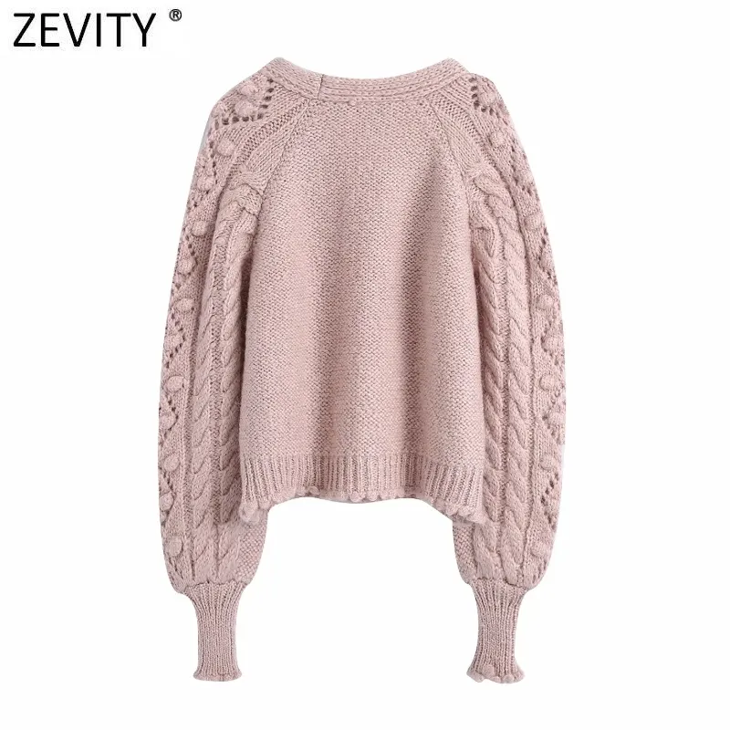 Zevity New Women v 넥 다채로운 다이아몬드 버튼 캐주얼 니트 스웨터 펨메 클리어 볼 아플리케 아아 아웃 카디건 탑 S601 210204