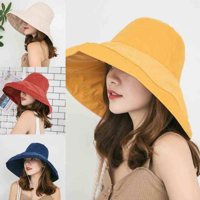 Koreanische Frauen Sommer Faltbare Floppy Sonnenblende Hut Große Breite Krempe UV Schutz Outdoor Reise Urlaub Strand Kappe G220301