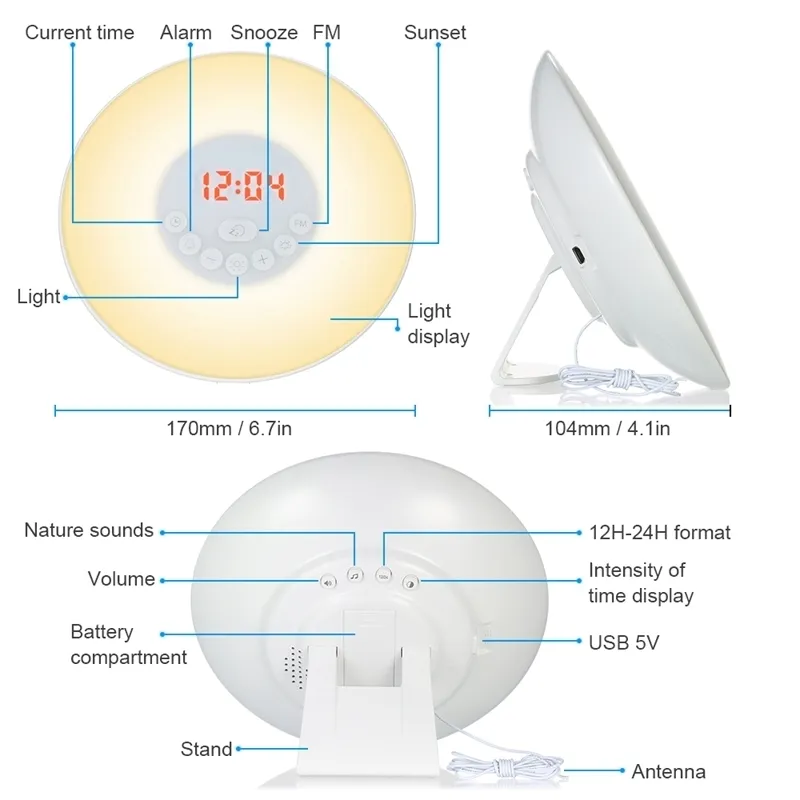 Despertador digital despertador mesa de luz led lâmpada relógio eletrônico despertador nascer do sol alarme snooze relógios rádio fm mesa lj2233r