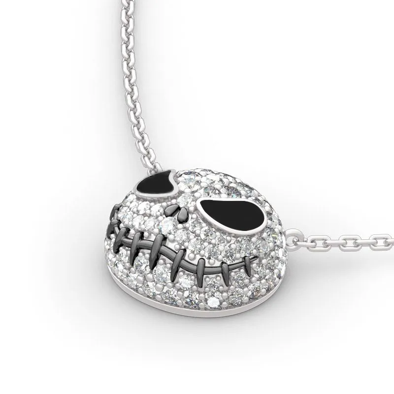 Nightmare Before Christmas Skeleton Halsband Jack Skull Crystals Pendant Women Witch Necklace Goth Gotic Jewelry Wholesale J1218