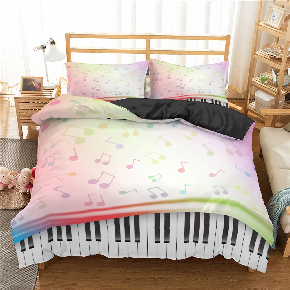 Homesky – parure de lit en microfibre 100%, ensemble de literie avec clavier de Piano, Note de musique, housse de couette, Queen Size, C0223
