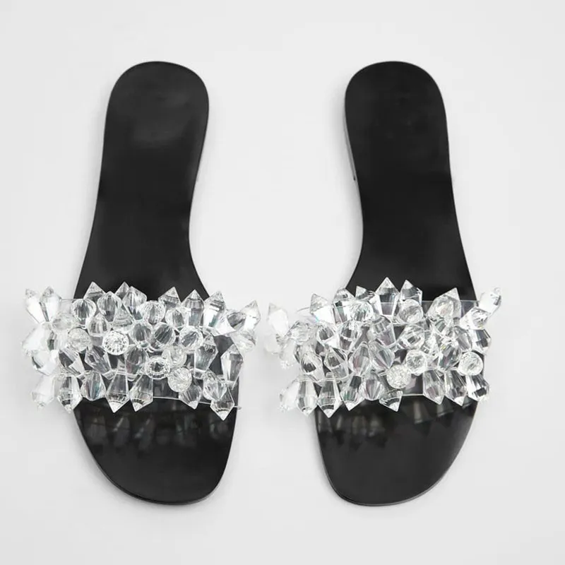 ¡Novedad de 2020! Zapatillas deslizantes de cristal ostentoso para mujer, zapatillas de playa de verano transparentes para mujer, zapatillas exteriores de talla grande 42 X1020