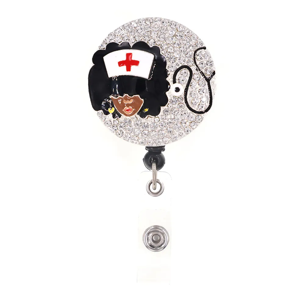 Kluczowe pierścionki Medical Black Nurse Rhinestone Sconeble ID Holder for Name Card Accessories Roleń z aligatorem CLI333E