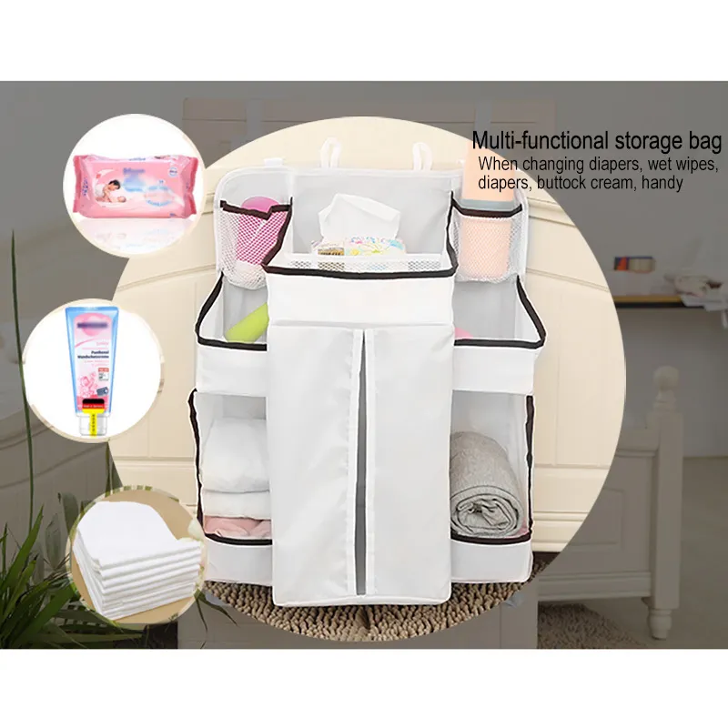 Multipurpose Crib Baby Bed Hanging Bag Portable Waterproof Diapers Bedside Organizer Bed Bumper Cradle Bag Bedding Accessories Y200714