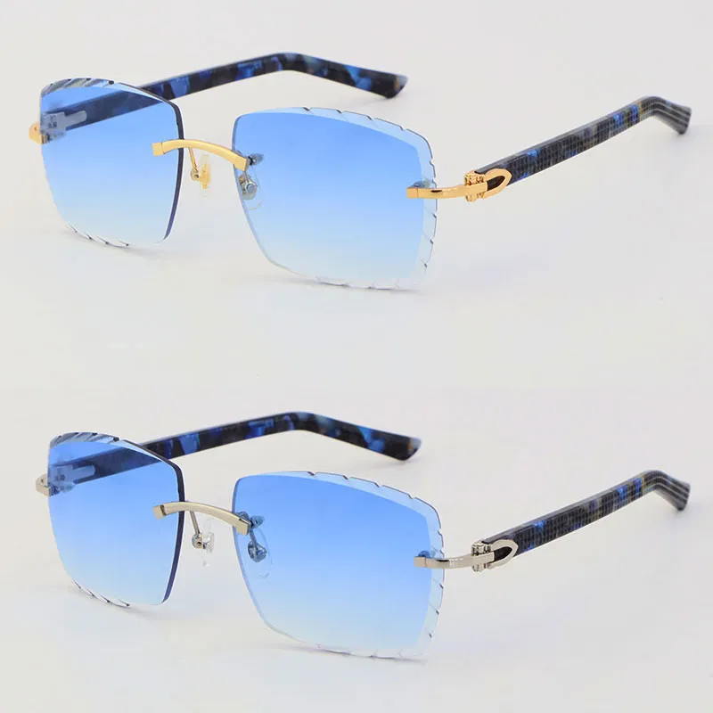 Whole Selling Latest Glasses Marble Blue Plank Rimless Sunglasses 3524012-A Fashion High Quality Male and Female 18K Gold Meta212R