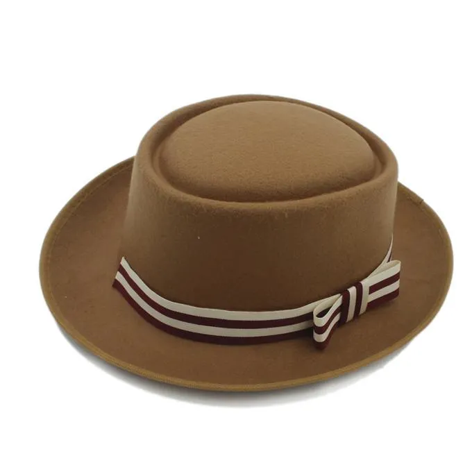 Sombrero de copa plano Retro de lana para invierno para mujer y hombre, sombrero de fieltro de fieltro para jugador Prok Pie, sombrero Fedora con moda Bo203d