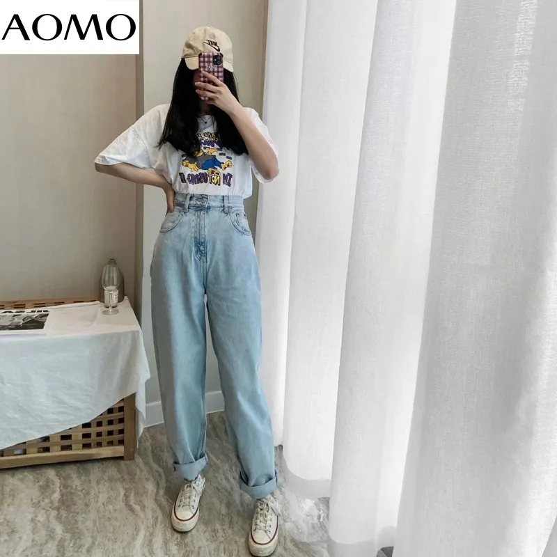 AOMO moda donna jeans a vita alta pantaloni tasche con cerniera pantaloni in denim femminile 4M333A 201105