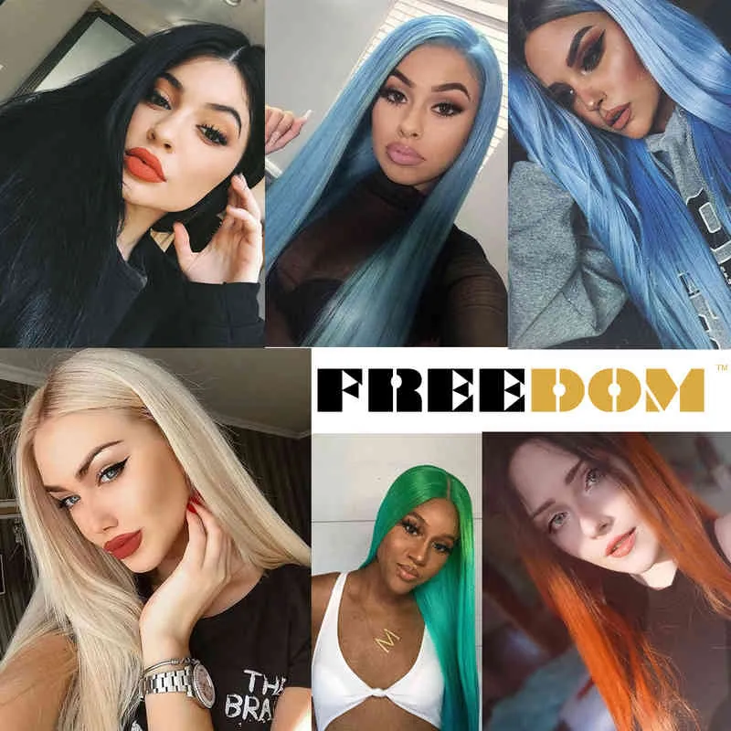 Dom Wig Synthetic Lace Wig 30 pouces de long Hair raide S Rainbow Soft Rainbow Colorful Blue S for Black Women Cosplay23234724152629