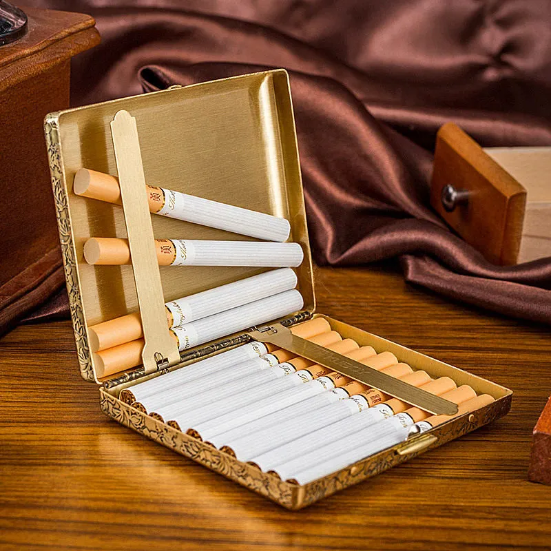 Vintage pivoine cuivre étui à cigarettes tenir cadeau pour hommes 20 pièces boîte à cigarettes hommes d'affaires étui à cigares Gadget pour fumeur fumée outils Y1113