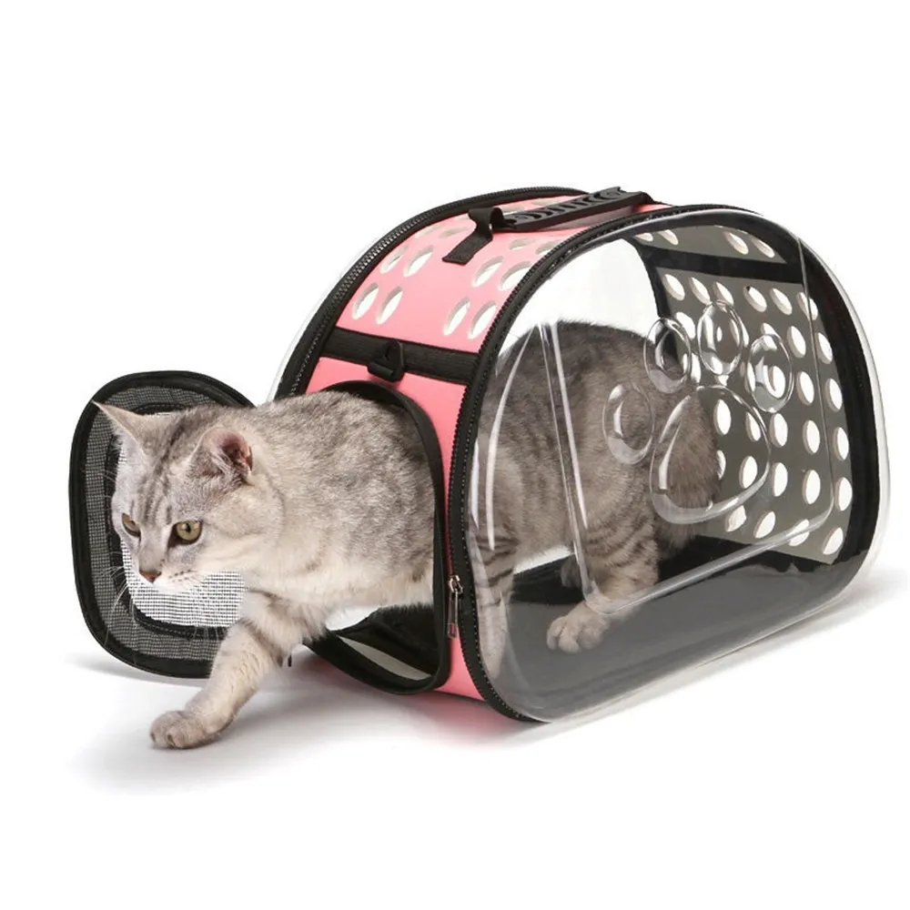 고양이 가방 케이지 운송 배낭 개 여행 애완 동물 휴대용 통기성 통기성 투명한 S LJ201201