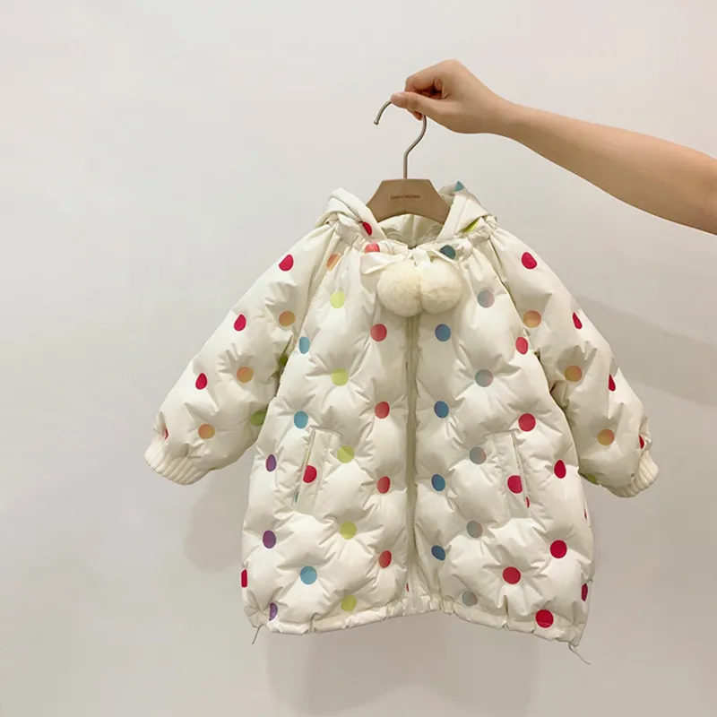 Chen Ma039s foreign style frozen kids winter clothing rainbow dot short down jacket 2019 new girl baby middle long coat coats c8947818