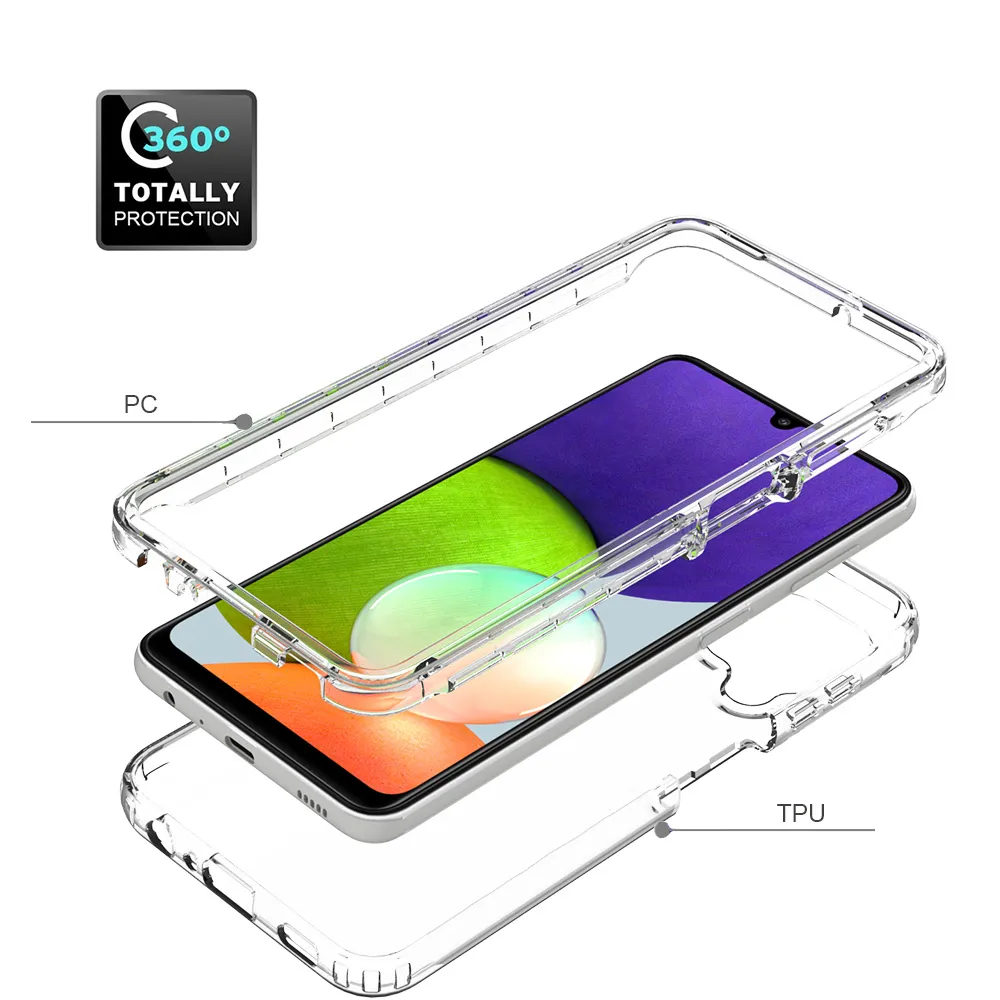 2 i 1 robust rustning stötsäkra fall för Samsung Galaxy A22 4G Anti-slip Soft TPU Bumper Hard PC Transparent akrylbackskydd