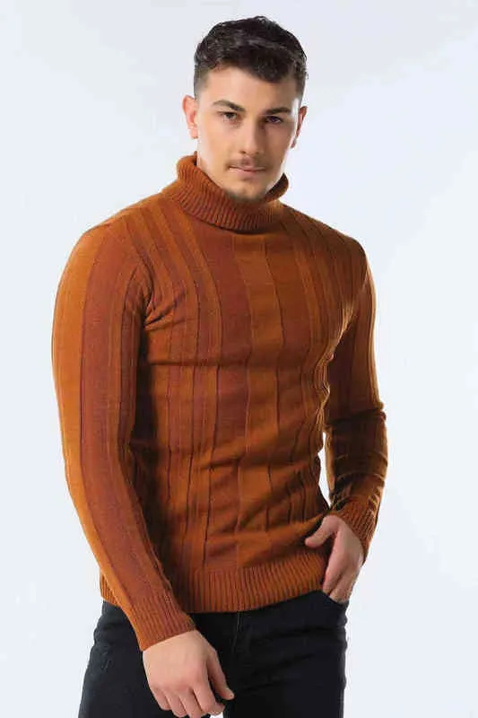 AIOPESON Slim Fit Pullovers Turtleneck Men Casual Basic Solid Color Warm Striped Sweater Mens Winter Fashion Sweaters Male 220108