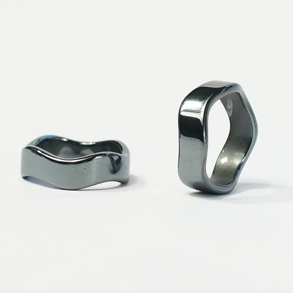 Кольца с черным ремешком, кольцо с гематитом, штабелируемый волнистый дизайн, партия разных размеров оптом