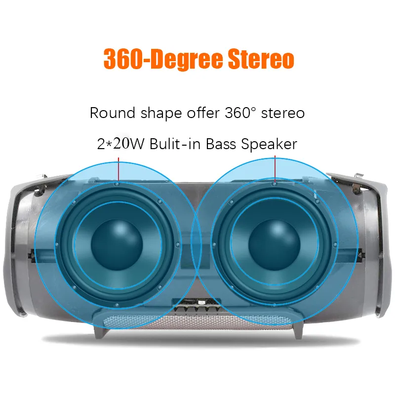 High Power Outdoor Portable Bluetooth Speaker Subwoofer Soundbar Wireless Bass Column Waterproof Högtalare Stöd AUX TF USB LJ2016812646