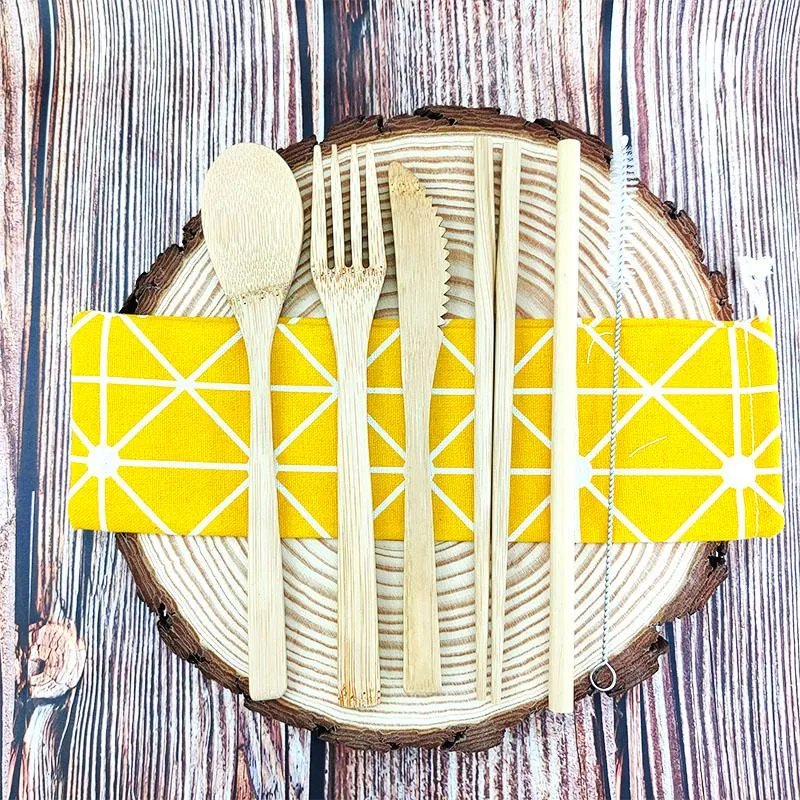 Conjunto de talheres de viagem criativo talheres de bambu conjunto reutilizável eco amigável portátil garfo colher conjunto acessórios de mesa 215a