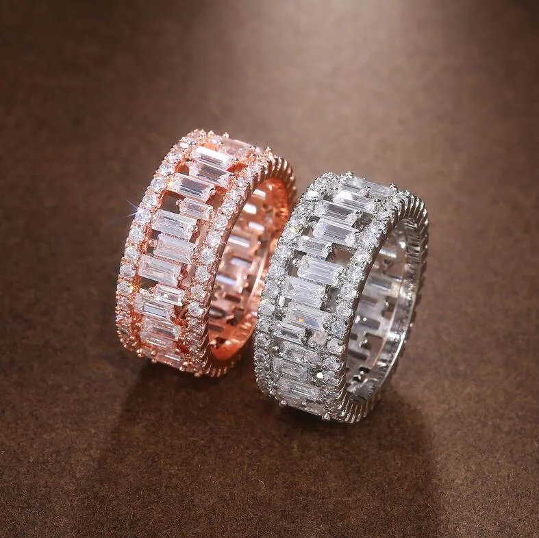 Nuovo arrivo splendidi gioielli di lusso in argento sterling 925. Riempimento in oro rosa T taglio principessa topazio bianco diamante CZ Womem Wedding Band Ri210D