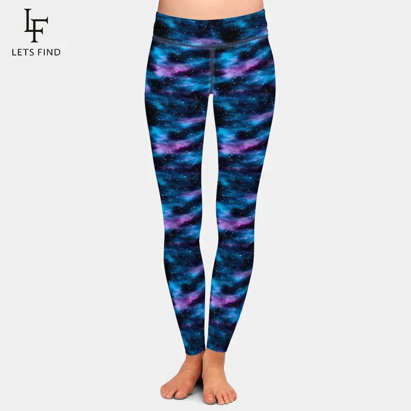 LetsFind 220GSM Dupla Lado Escovado Leite Impressão de Seda Mulheres Leggings Bonita Galáxia Imprimir Cintura alta Plus Size Fitness Leggings H1210