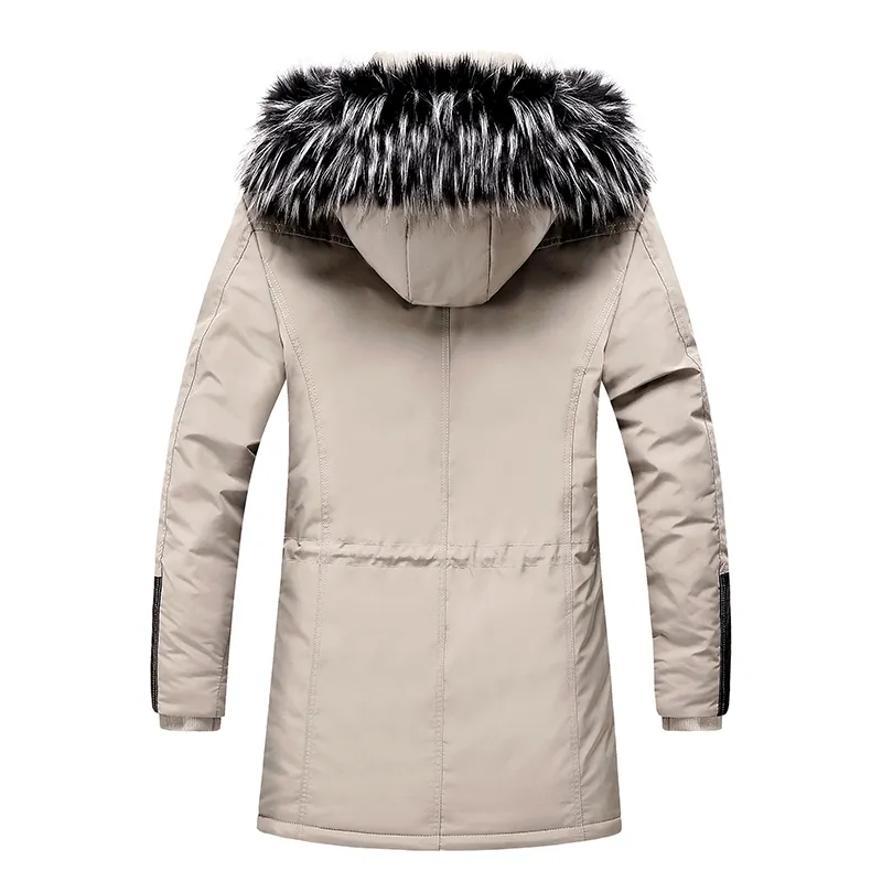 冬用ジャケットの男性服毛皮のフード付き温かい綿のパッド入りコート男性ファッションカジュアルジッパーロングパーカーウィンドブレーカープラスサイズ201128