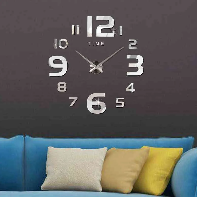 Big Home Relógio de Parede 3D DIY Acrílico Espelho Adesivos Home Decoração Sala de Estar Quartz Agulha Relógios Auto Adesivo Hanging Watch H1230