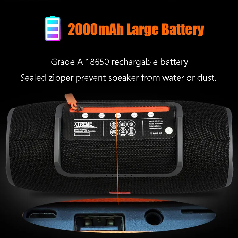 High Power Outdoor Portable Bluetooth Speaker Subwoofer Soundbar Wireless Bass Column Waterproof Högtalare Stöd AUX TF USB LJ2016812646