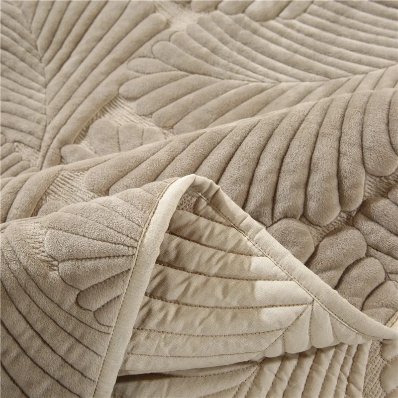 Plush Cotton Quilt Zestaw liście palmowe haftowe pikowane łóżko arkusze pokrywy łóżka poduszka okładka king size y200417