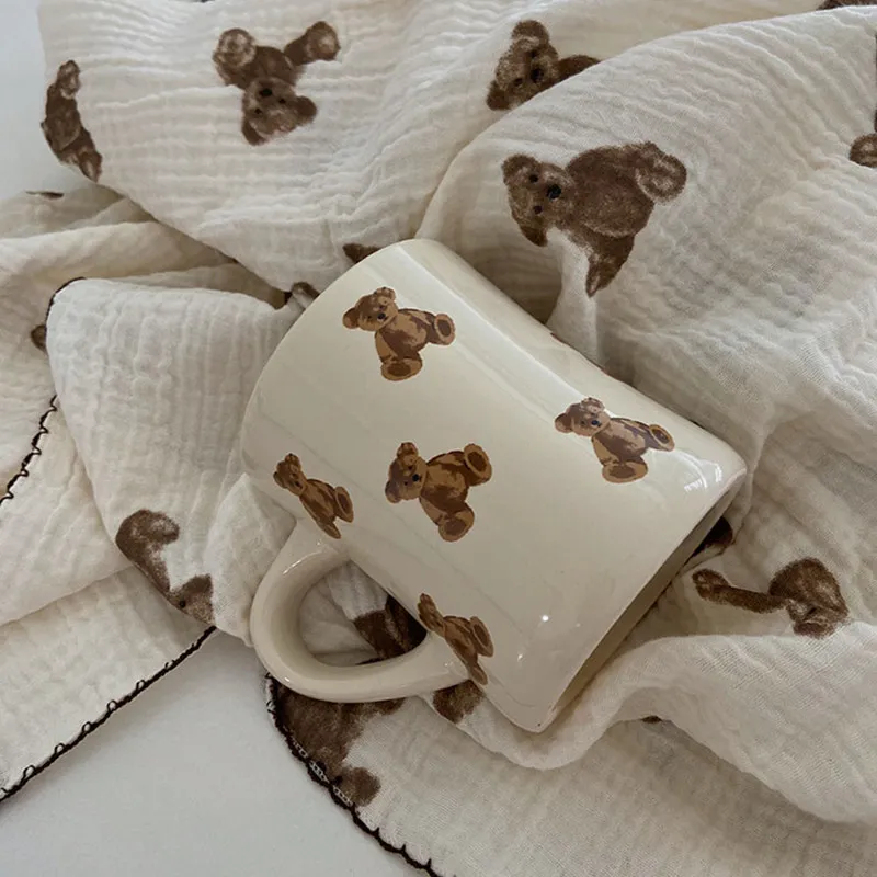 Cutelife Милый медведь Бежевый керамический кофе кружка чашка кухня молочный чай завтрак, пить северное украшение дома пару подарки 220311