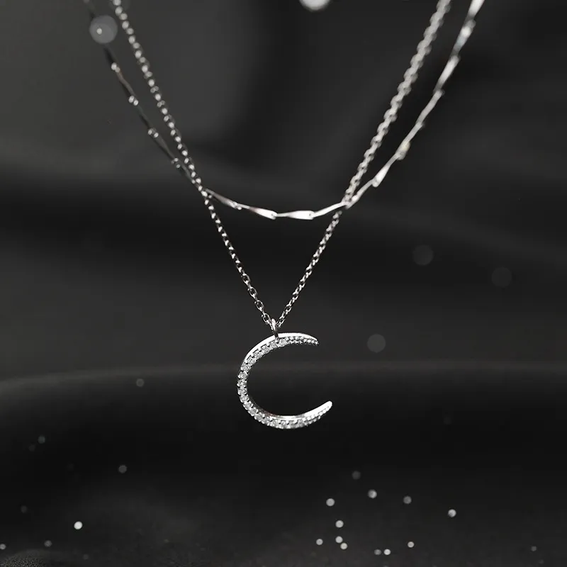 Louleur véritable 925 en argent Sterling lune collier élégant Double couche chaîne en or collier pour les femmes mode luxe bijoux fins 09260w