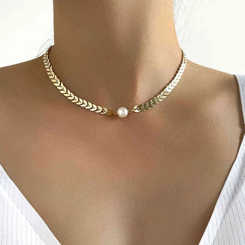 Aprilwell gothique perle colliers ras du cou pour femmes Collier collier esthétique 2021 feuille d'or chaîne bijoux accessoires cadeau Egirl AA220315