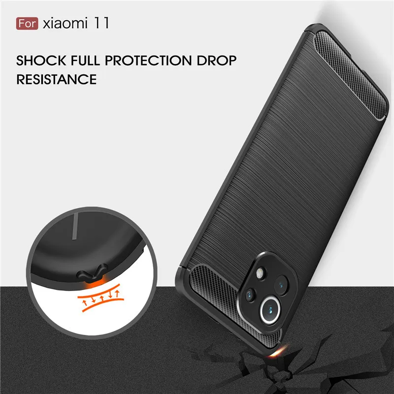 Custodie con cover posteriore Xiaomi Mi 11, custodia in silicone morbido antiurto in fibra di carbonio TPU cellulari