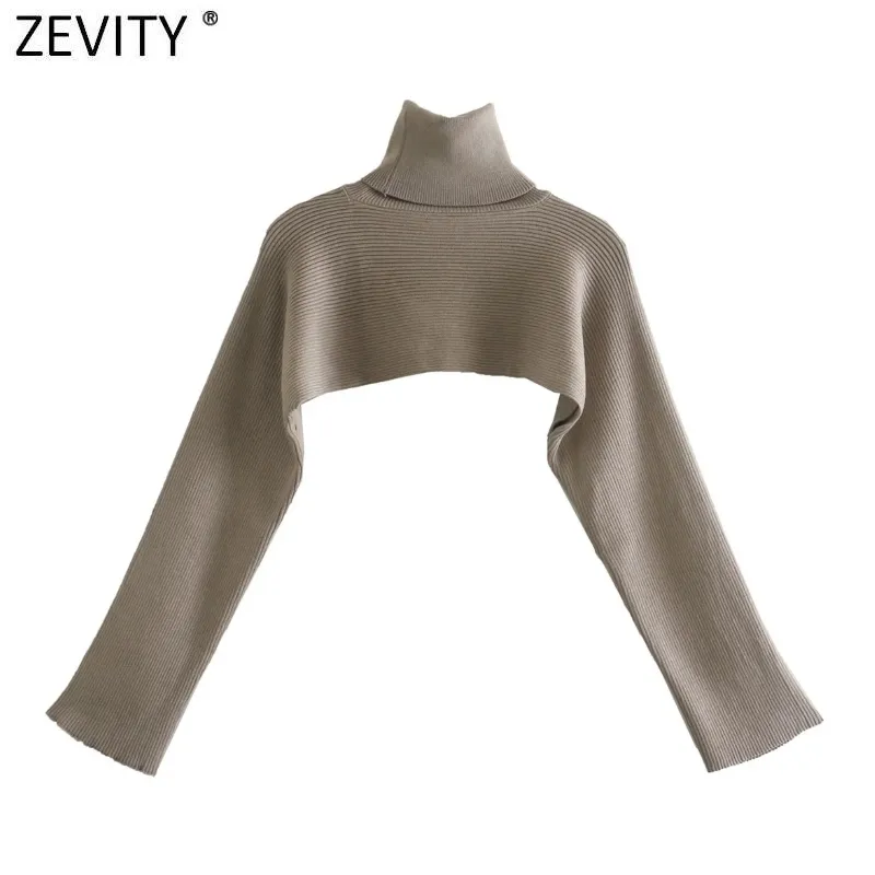 Zevity Femmes High Street Col Roulé Solide Pull À Tricoter Lâche Femme À Manches Longues Chic Pulls Automne Wrap Tops S484 201128