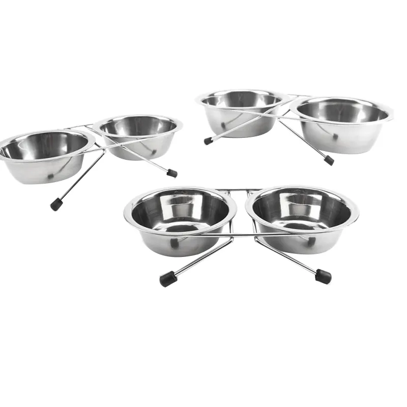 Newstainless Steel Double Bowl Dog Cat Feacher Elevated Stand upphöjd maträtt matvatten PET Y2009179187359