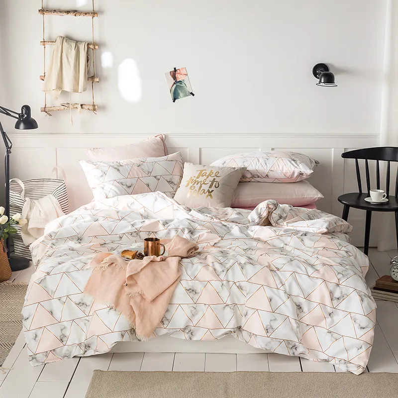 100% bomull Twin queen size-sängkläder Färgglada geometriska blommiga nordiska duvet täcker sängkläder sängkudde skakar hela säsongen mjuk t200706