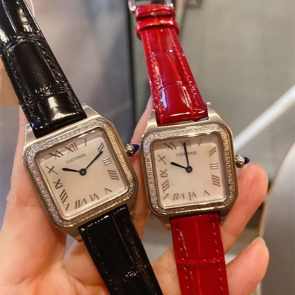 Nuovi orologi da donna Orologio da polso da donna con cinturino in pelle al quarzo quadrato casual Orologio da donna con numeri romani in acciaio inossidabile con quadrante in madreperla