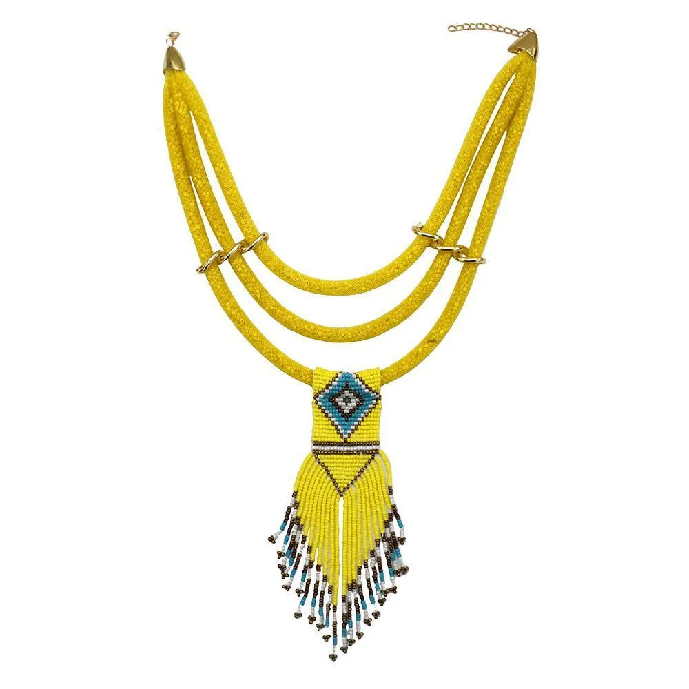 Boho indische mehrschichtige Latzkragen Halskette handgemachte Harz Perlen lange Quaste Blume Statement Halsketten Frauen afrikanischen Schmuck Y226C