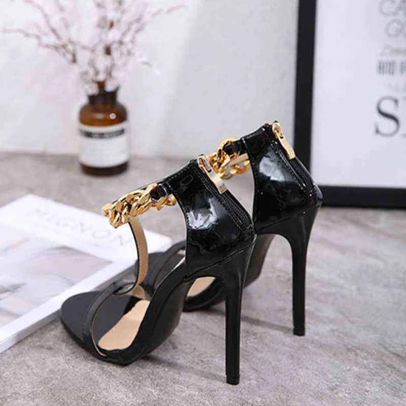 Dress Shoes Woman Pumps Sexy Female Big Size High Heels Round Toe High-Heeled Sandals Gladiator Fashion Metal Chain Ladies 220303