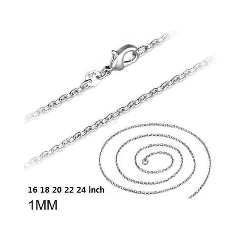 925 Sterling Silver Plated Link Rolo Chain Necklace with Lobster Clasps 16 18 20 22 24Inch Women O Chain Jewlery Factory Price Stock