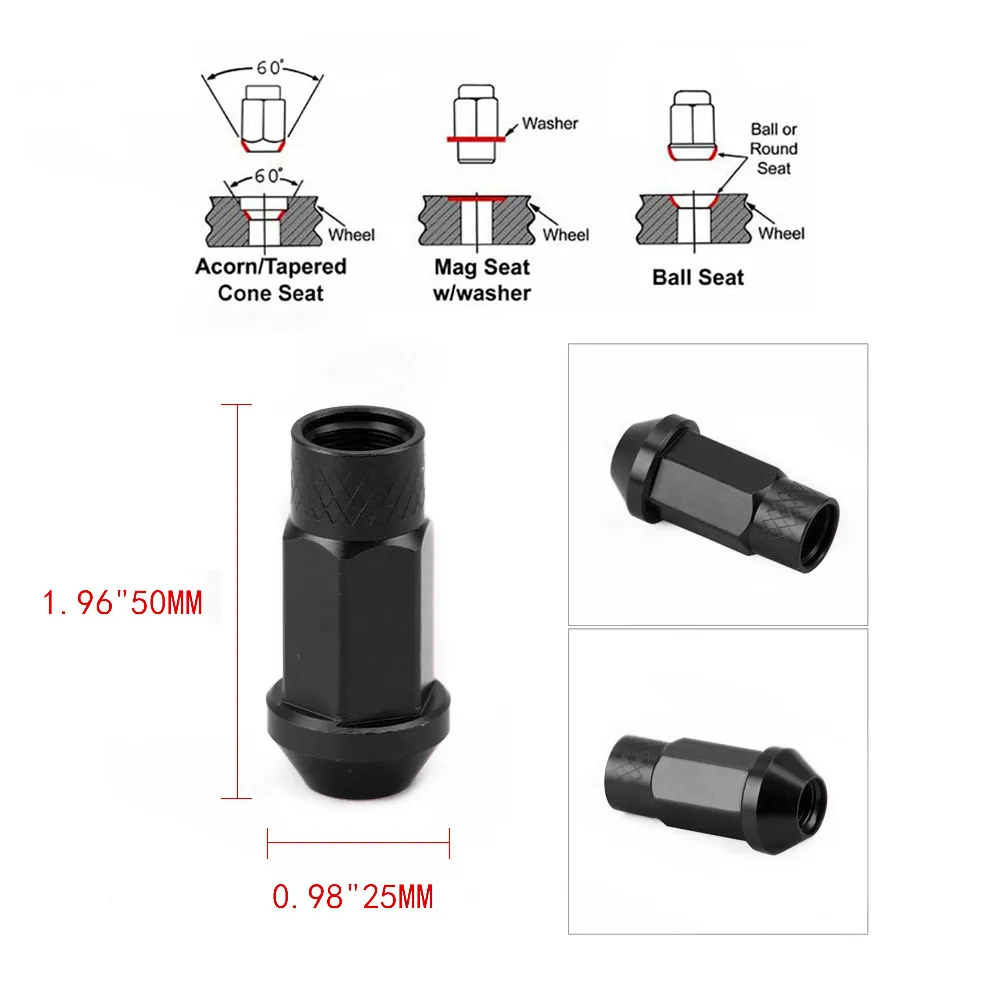 RASTP50mm Auto Racing Aluminum Wheel Lug Nuts M12x15M12x125 Lug Nut with Logo RSLN012 Wheel Lug Nuts Black6919850