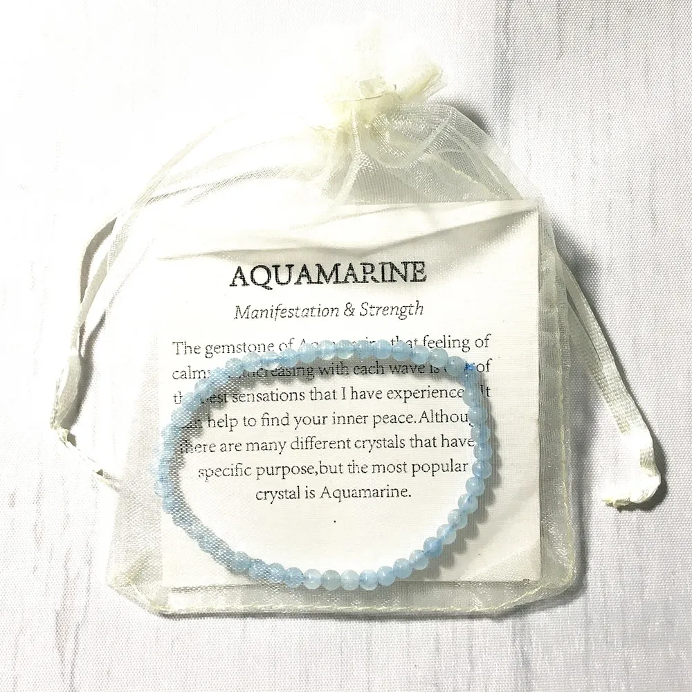 MG0103 Ganzes Aquamarin-Armband der Güteklasse AA 4 mm Mini-Edelstein-Armband Naturstein Yoga Mala-Armband Energieschmuck264W