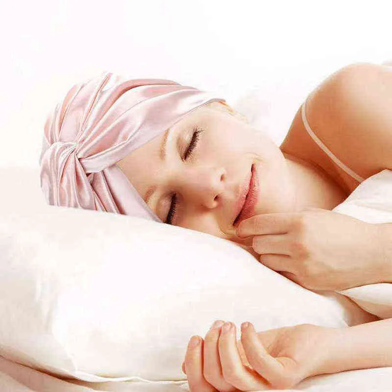 19 Momme Doppelschichtige Schlafmütze aus Maulbeerseide Nachtschlaf für Frauen Haarpflege Lange elastische Mütze 2112299863419