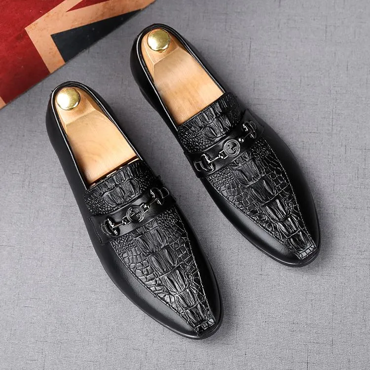 독특한 이탈리아 디자이너 망 드레스 신발 럭셔리 악어 패턴 로퍼 결혼식 신랑 캐주얼 신발 EUR 크기 : 38-44