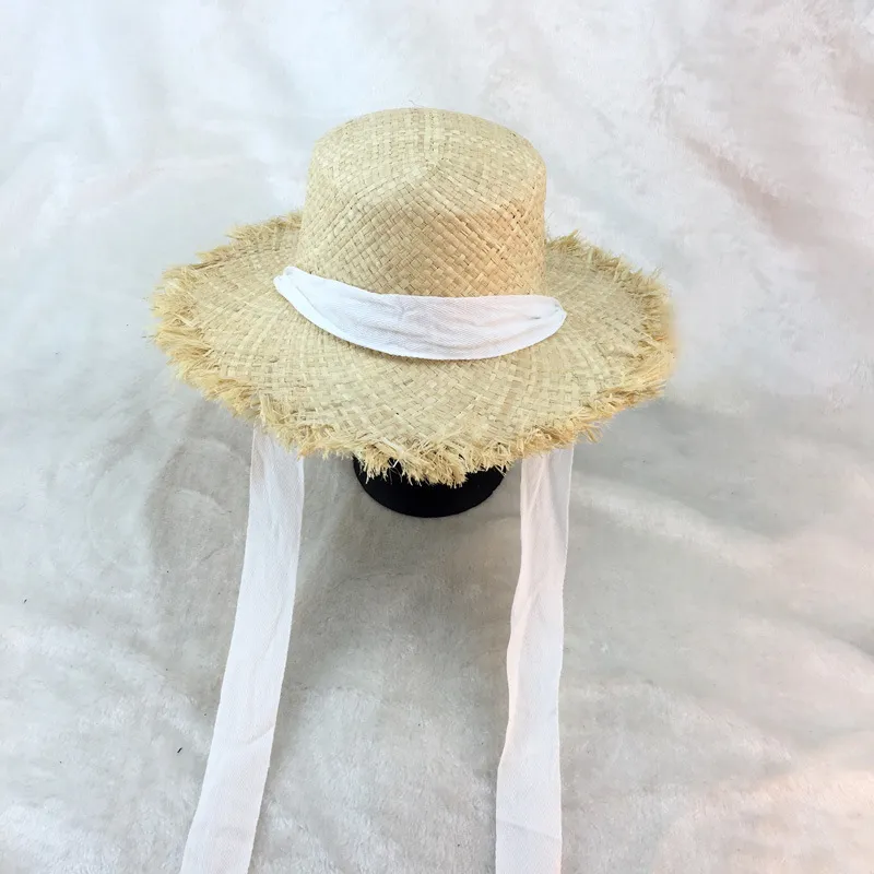 Summer Women Beach Black White Ribbon Bow Raffia Temperament Flat Cap Straw S Womens Seaside Hat 220526