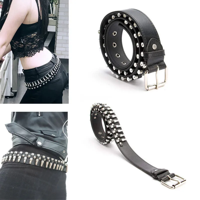 Mode dames en cuir Punk ceinture clouté Rivet balle ceinture Goth Jeans vapeur Punk Rock femmes taille ceinture Cool accessoires 2203016145123