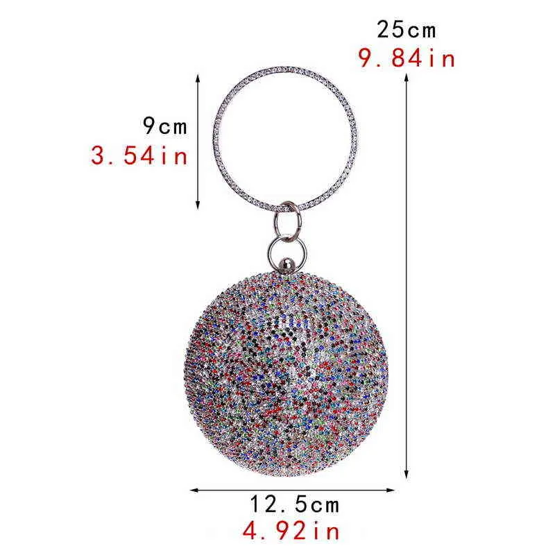 Sacos Da Noite Strass Mulheres Sacos De Noite Bola Dados Diamantes Diamantes Dia Embreagem Embreagem Corrente de Ombro Lady Circular Bolsa 220314