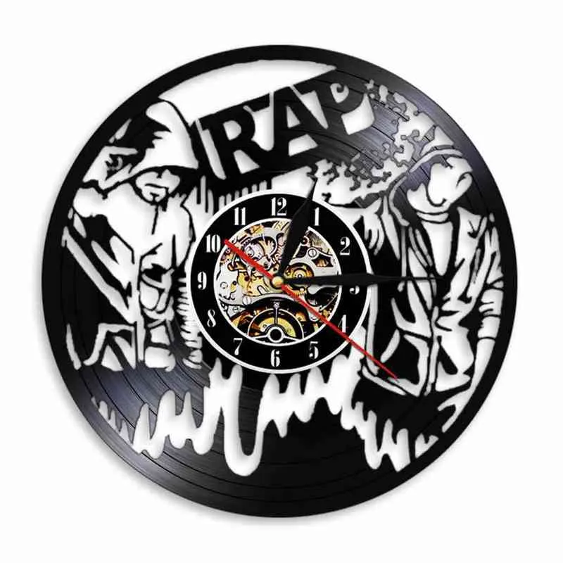 Vintage música rap disco de vinilo LP reloj de pared cantante de hip hop tallado gramófono música reloj de pared reloj rapero regalo H1230