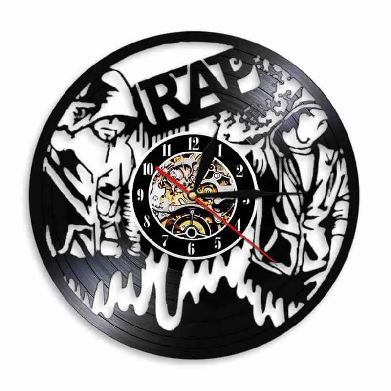 Vintage Rap musique disque vinyle LP horloge murale horloge Hip Hop chanteur sculpté Gramophone musique disque horloge montre murale rappeur cadeau H1230