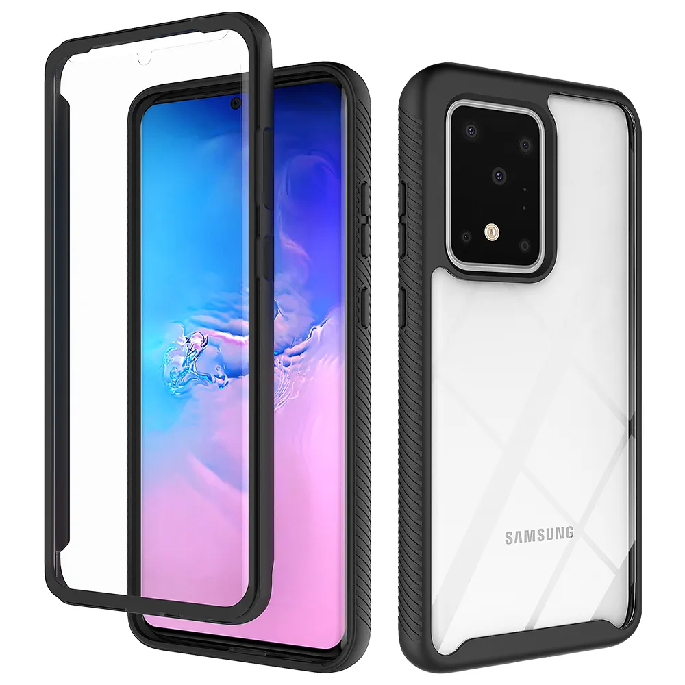 2 i 1 Hybrid Hard + TPU-fodral för Samsung Galaxy S21 Ultra S20 S10 Plus S10e 5G Note 10 Pro Shock Fast Shield Transparent Case