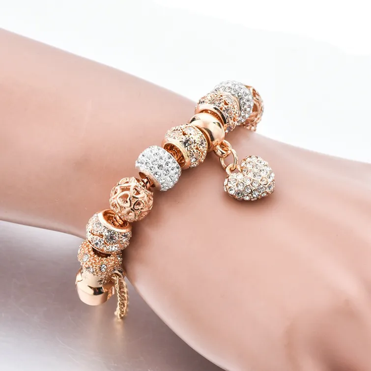 Luxury Crystal Heart Charm Bracelets&Bangles Gold Bracelets For Women Jewellery Pulseira Feminina Bracelet